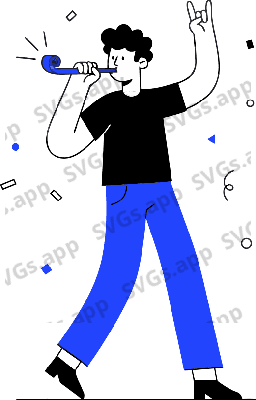 a guy with a party blower in his mouth - Free AI SVG Vector Illustration