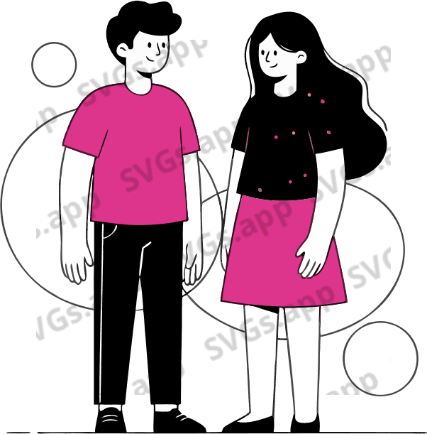 boy and girl standing near by - Free AI SVG Vector Illustration