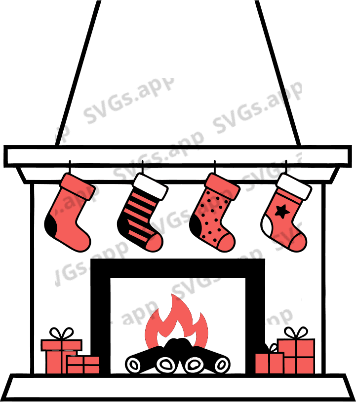 Christmas fireplace socks - Free AI SVG Vector Illustration