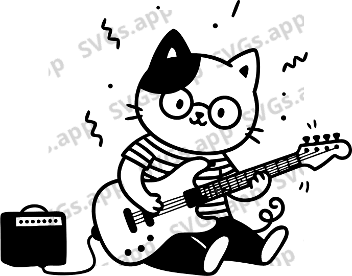 a small cat playing electric guitar - Free AI SVG Vector Illustration