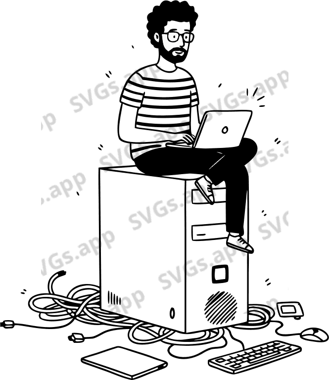 make svg IT guy sitting on pc - Free AI SVG Vector Illustration