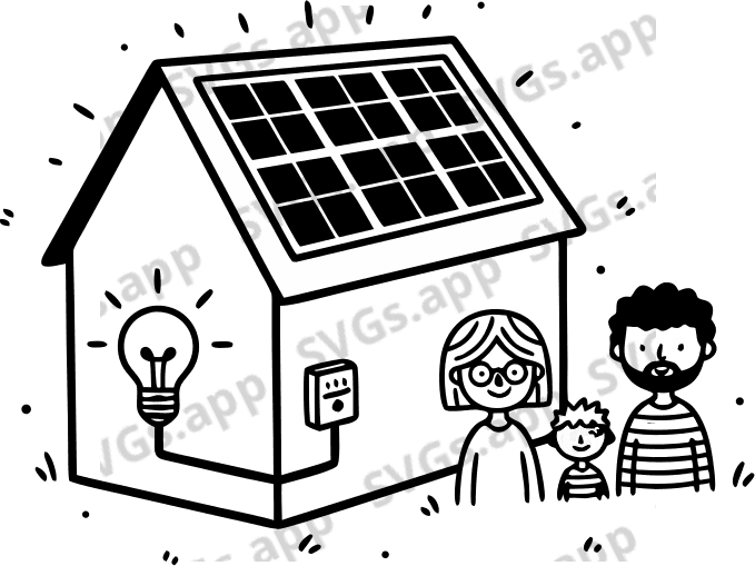 Solar panels reflecting sunlight and powering a house - Free AI SVG Vector Illustration