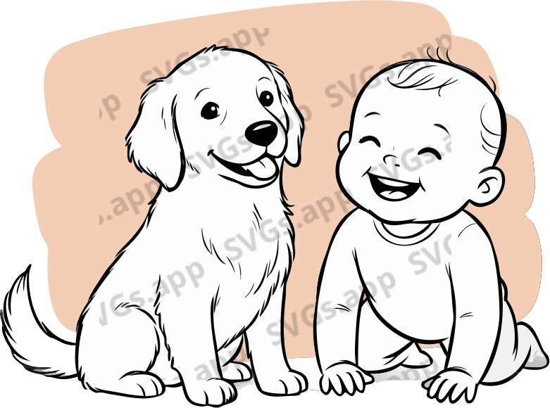 An illustration of a cute dog with a baby - Free AI SVG Vector Illustration