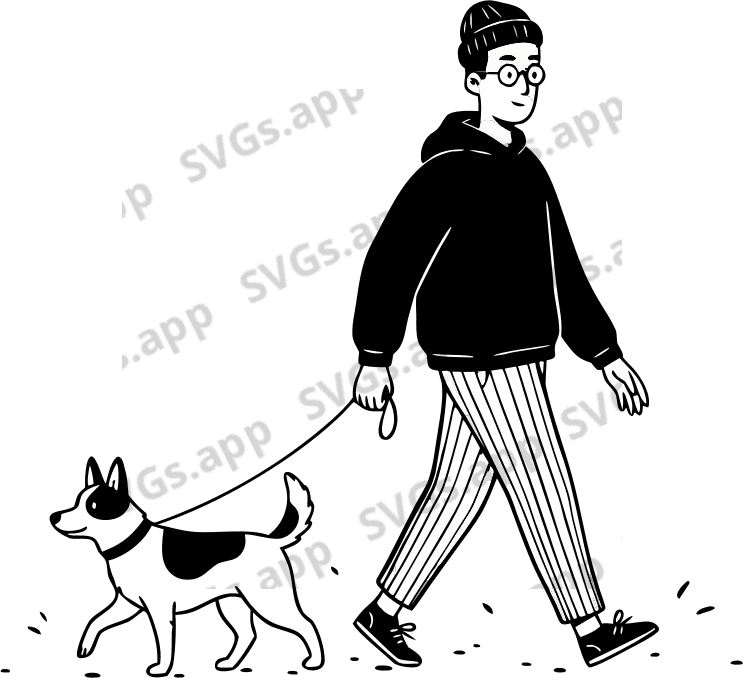 a man with urban style walking a dog - Free AI SVG Vector Illustration