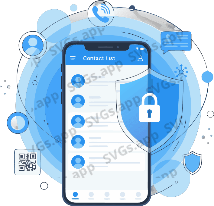 Create a premium **editable SVG vector illustration** for the anPace mobile application. The illustration should visually communicate **privacy, security, contact management, and trust**, while making the **anPace brand blue (#009EDC)** the dominant visual color.
### Illustration Composition
A modern bezel-less smartphone centered in portrait orientation.
The phone displays a clean contact list UI with profile avatars, names, and contact rows using anPace's design language.
Behind the phone, create a large circular blue gradient halo using multiple shades of the anPace brand color.
A large semi-transparent security shield overlaps the right side of the phone, filled with anPace blue gradients and containing a white lock icon.
Around the phone, place elegant floating vector elements connected by smooth curved lines:
* Contact avatar icon
* Phone icon
* QR code icon
* Business card icon
* Relationship/network icon
* Shield icon
The connecting lines should glow softly using the brand blue.
### Background Elements
Use subtle abstract circular blobs, soft geometric rings, floating particles, and curved wave shapes created with anPace blue gradients.
Everything should feel connected, organized, and premium.
### Color Palette
Primary:
* #009EDC (dominant color)
* #27B4FF
* #5CCFFF
* #A8E7FF
Supporting:
* #DFF6FF
* #EEF9FF
* White (#FFFFFF)
Avoid dark colors, black backgrounds, or unrelated accent colors. The illustration should immediately feel like it belongs to the anPace brand.
### Style
* Premium enterprise SaaS illustration
* Flat vector
* Soft gradients
* Glassmorphism only on the shield
* Minimal
* Modern
* Apple + Linear + Microsoft Fluent inspired
* Rounded geometry
* Consistent 2px strokes
* Smooth curves
* Clean negative space
* Balanced composition
* High-quality editable SVG
* No text
* No logo
* No human characters
* No heavy shadows
* No 3D rendering
* No isometric perspective
The final illustration should feel trustworthy, modern, elegant, and unmistakably branded for anPace through its dominant blue visual identity.
- Free AI SVG Vector Illustration