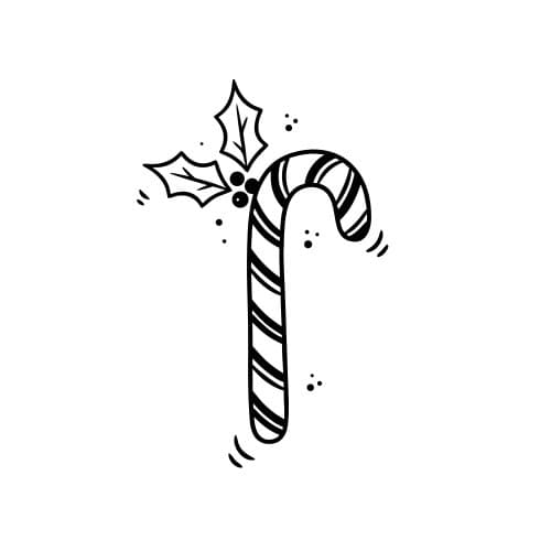 Candy cane with holly leaves