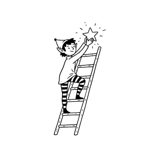 Elf climbing a ladder to place