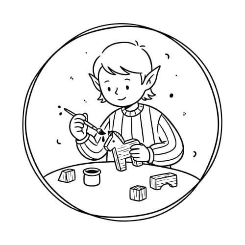Elf painting a wooden toy