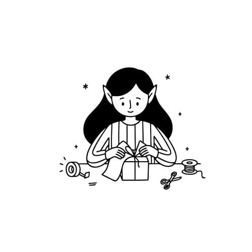 Elf wrapping a present