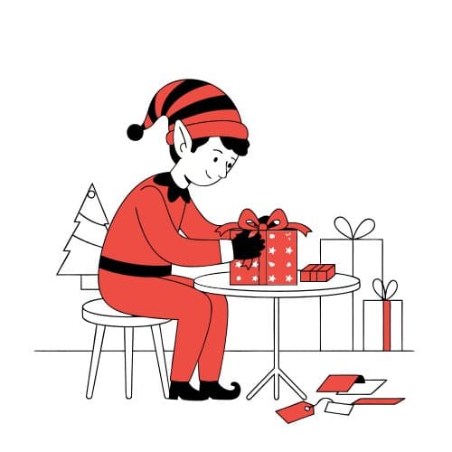 Elf wrapping christmas present