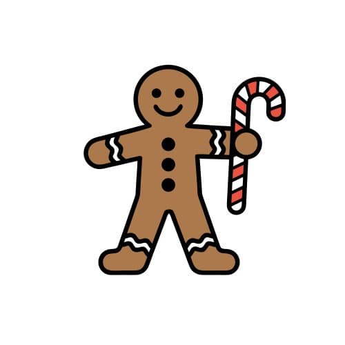 Gingerbread man holding a cand