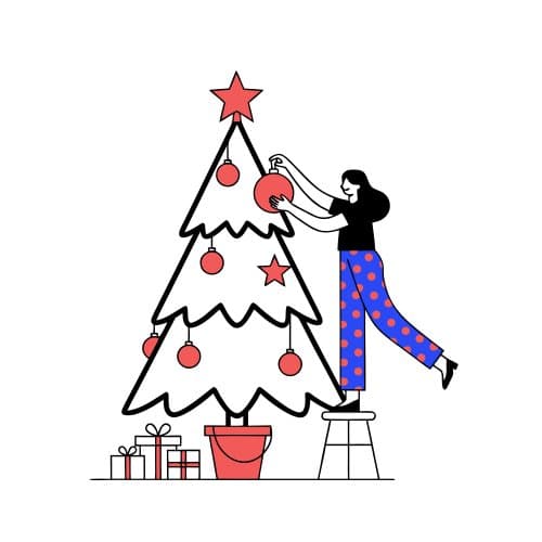 Girl decorating a christmas tr