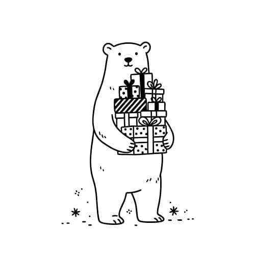 Polar bear carrying presents