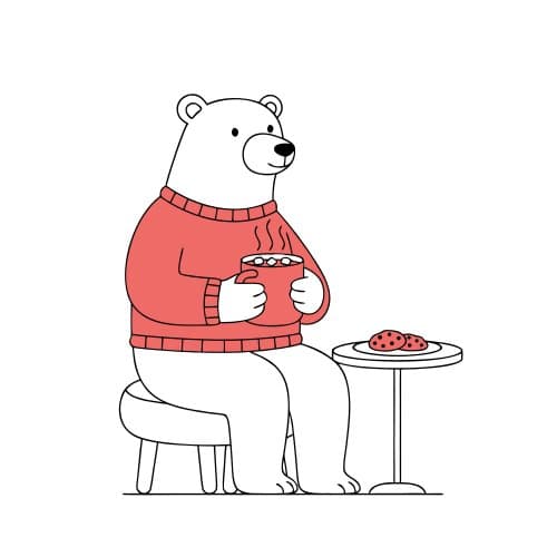 Polar bear drinking hot chocol