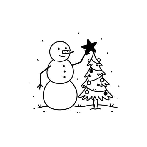 Snowman decorating a small tre