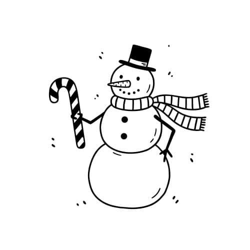 Snowman holding a candy cane