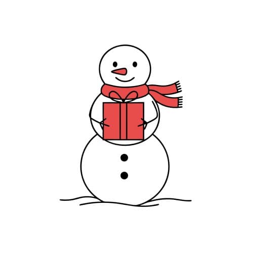 Snowman holding a gift box